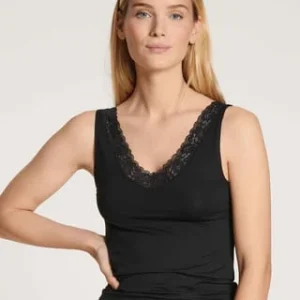 Aktion 😍 HANRO Ultralight Tank-Top, Uni, U-Ausschnitt, Für Damen 0019/ BLACK 😉 22